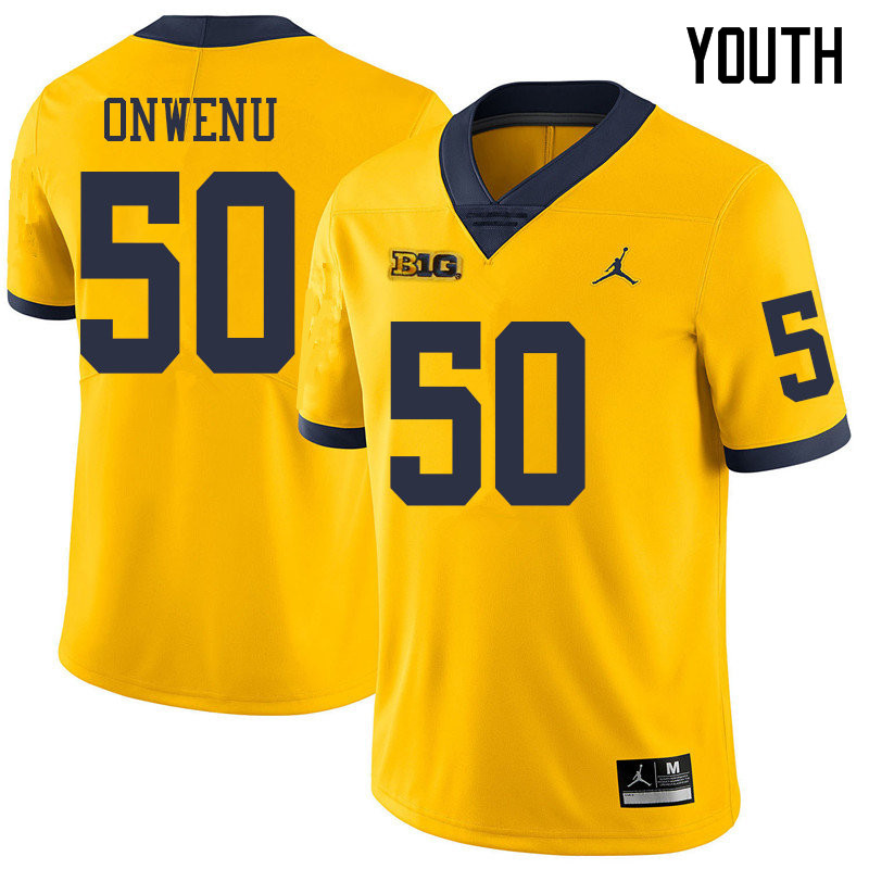 Jordan Brand Youth #50 Michael Onwenu Michigan Wolverines College Football Jerseys Sale-Yellow